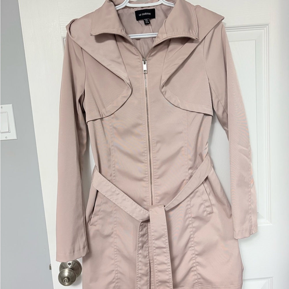 le chateau Dusty Blush Trench Coat with Waist Tie